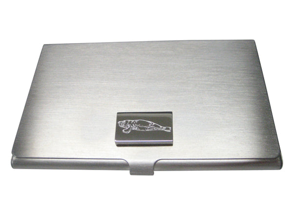 Silver Toned Rectangular Etched Manatee Business Card Holder