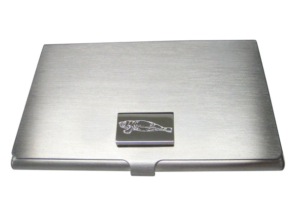 Silver Toned Rectangular Etched Manatee Business Card Holder