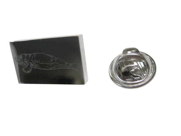 Silver Toned Rectangular Etched Manatee Lapel Pin