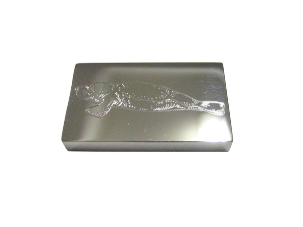 Silver Toned Rectangular Etched Manatee Magnet