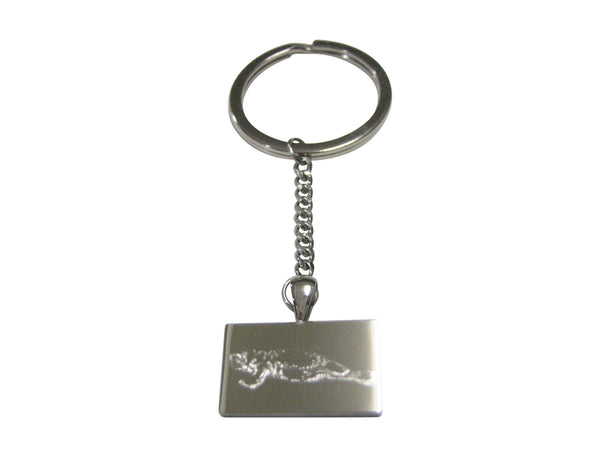 Silver Toned Rectangular Etched Manatee Pendant Keychain