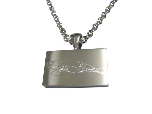 Silver Toned Rectangular Etched Manatee Pendant Necklace