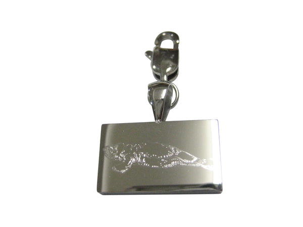 Silver Toned Rectangular Etched Manatee Pendant Zipper Pull Charm
