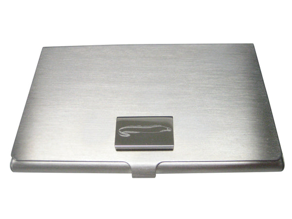Silver Toned Rectangular Etched Moray Eel Fish Business Card Holder