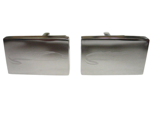 Silver Toned Rectangular Etched Moray Eel Fish Cufflinks