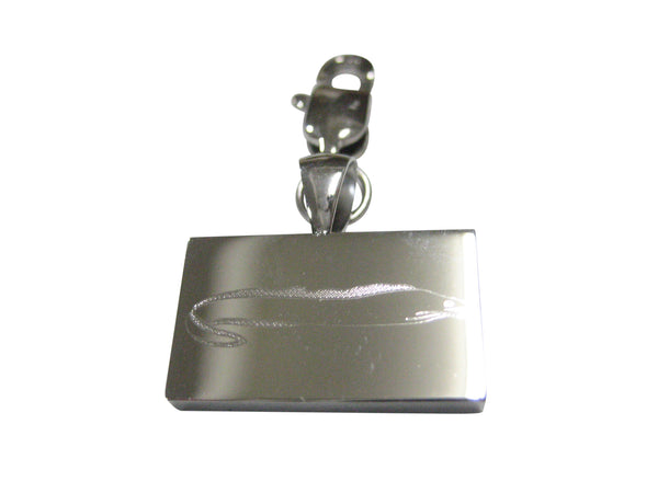 Silver Toned Rectangular Etched Moray Eel Fish Pendant Zipper Pull Charm