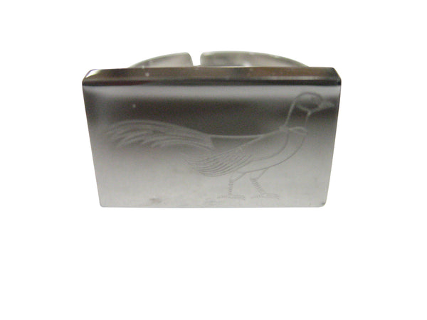 Silver Toned Rectangular Etched Pheasant Bird Adjustable Size Fashion Ring