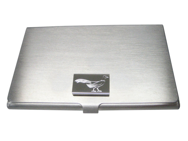 Silver Toned Rectangular Etched Pheasant Bird Business Card Holder
