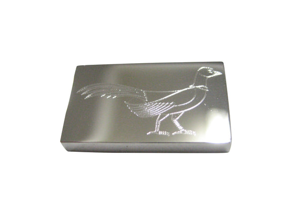 Silver Toned Rectangular Etched Pheasant Bird Magnet