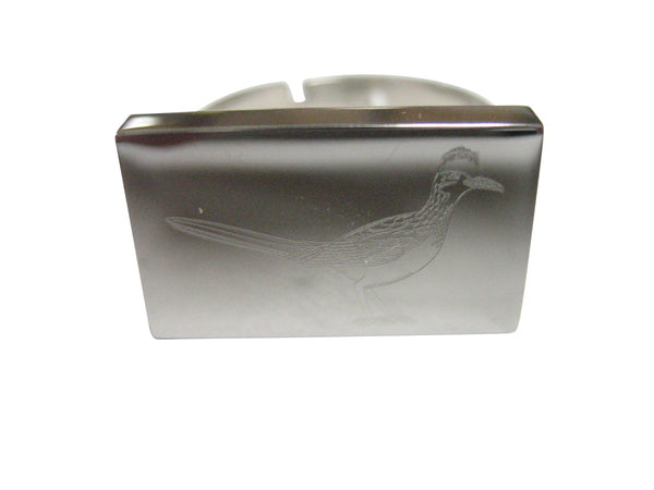 Silver Toned Rectangular Etched Roadrunner Bird Adjustable Size Fashion Ring