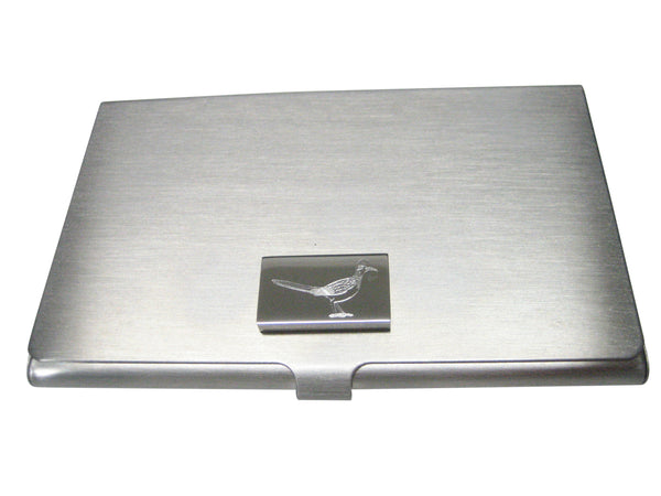 Silver Toned Rectangular Etched Roadrunner Bird Business Card Holder