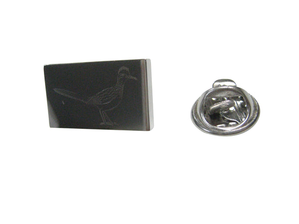 Silver Toned Rectangular Etched Roadrunner Bird Lapel Pin