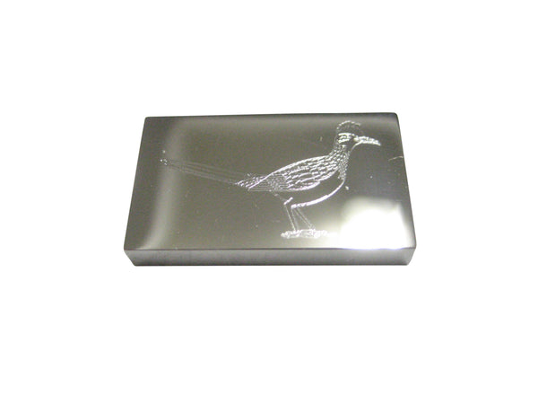 Silver Toned Rectangular Etched Roadrunner Bird Magnet