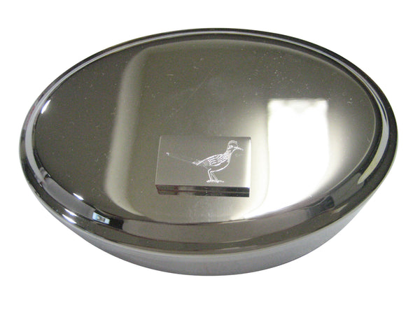 Silver Toned Rectangular Etched Roadrunner Bird Oval Trinket Jewelry Box