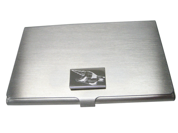 Silver Toned Rectangular Etched Sea Shell Business Card Holder