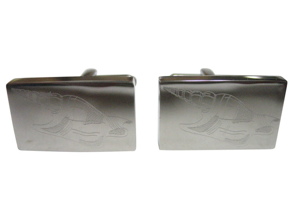 Silver Toned Rectangular Etched Sea Shell Cufflinks