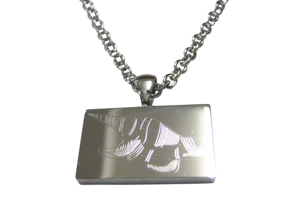 Silver Toned Rectangular Etched Sea Shell Pendant Necklace