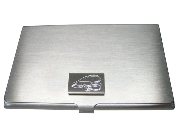 Silver Toned Rectangular Etched Shrimp Business Card Holder