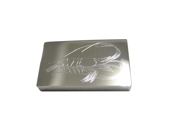 Silver Toned Rectangular Etched Shrimp Magnet