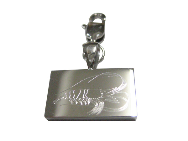Silver Toned Rectangular Etched Shrimp Pendant Zipper Pull Charm