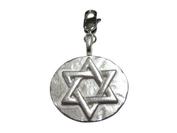 Silver Toned Round Jewish Religious Star of David Pendant Zipper Pull Charm