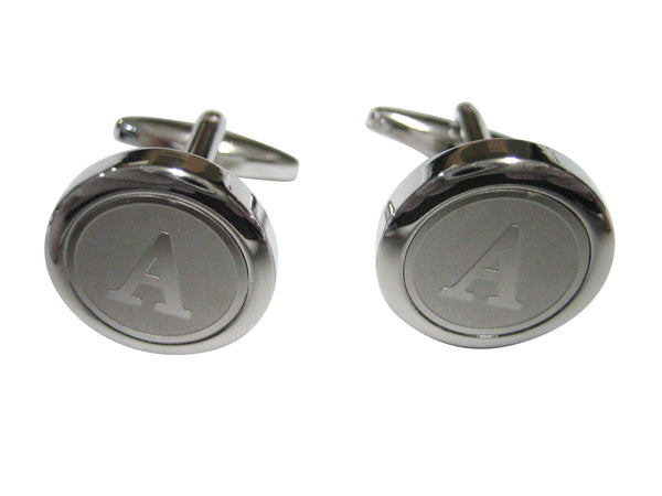 Silver Toned Round Letter A Monogram Cufflinks