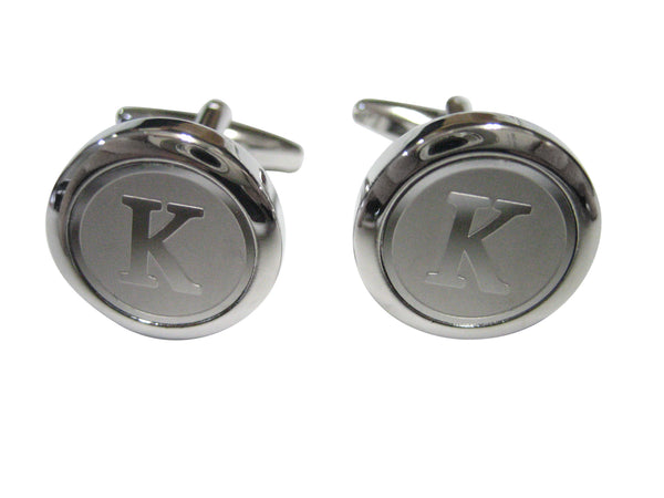 Silver Toned Round Letter K Monogram Cufflinks