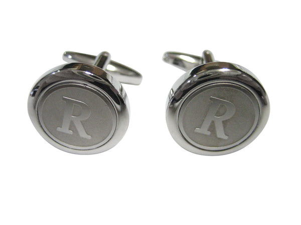 Silver Toned Round Letter R Monogram Cufflinks