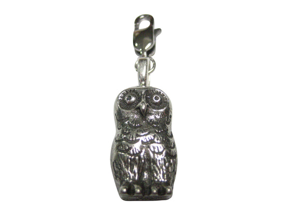 Silver Toned Rounded Owl Bird Pendant Zipper Pull Charm
