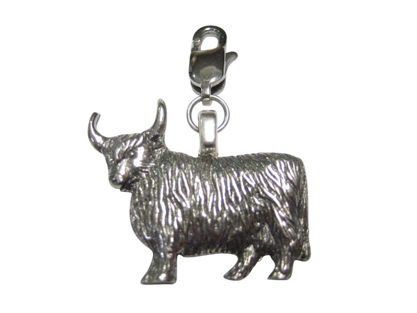 Silver Toned Scottish Highland Cow Pendant Zipper Pull Charm