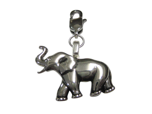 Silver Toned Shiny Elephant Pendant Zipper Pull Charm