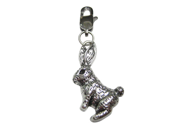 Silver Toned Shiny Rabbit Hare Pendant Zipper Pull Charm