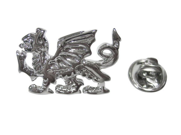 Silver Toned Shiny Welsh Dragon Lapel Pin