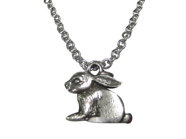 Silver Toned Sitting Rabbit Hare Pendant Necklace
