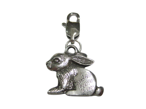 Silver Toned Sitting Rabbit Hare Pendant Zipper Pull Charm