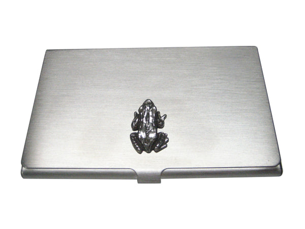 Silver Toned Small Detailed Frog Toad Business Card Holder