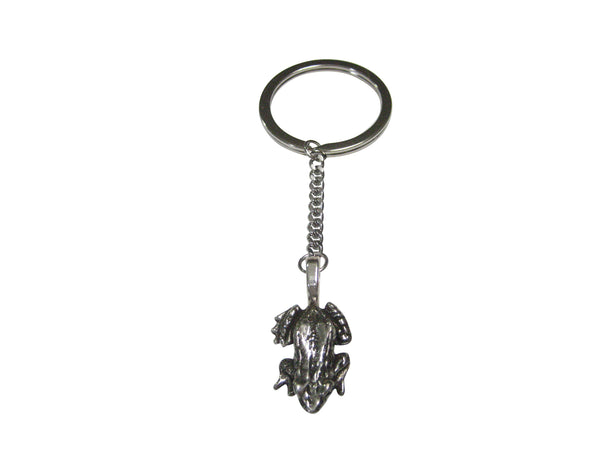 Silver Toned Small Detailed Frog Toad Pendant Keychain