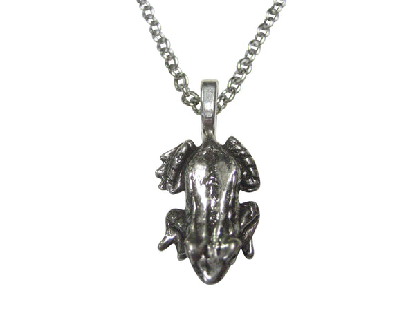 Silver Toned Small Detailed Frog Toad Pendant Necklace