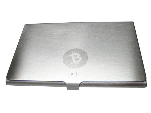 Silver Toned Small Etched Sleek Bitcoin Cash Coin Cryptocurrency Blockchain Business Card Holder