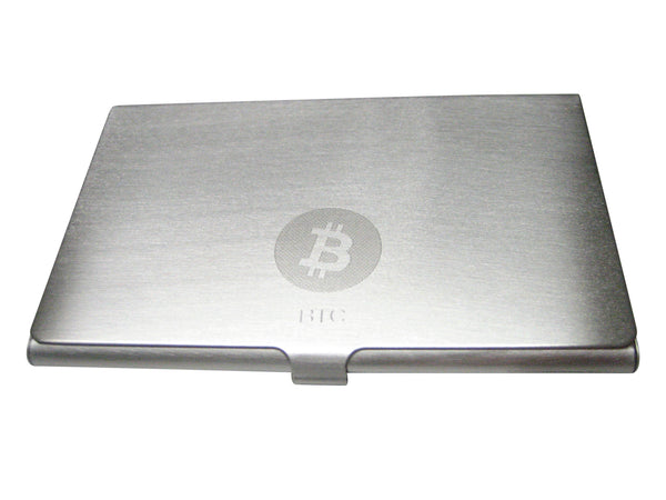 Silver Toned Small Etched Sleek Bitcoin Coin Cryptocurrency Blockchain Business Card Holder