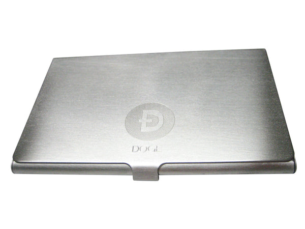 Silver Toned Small Etched Sleek Doge Coin Cryptocurrency Blockchain Business Card Holder