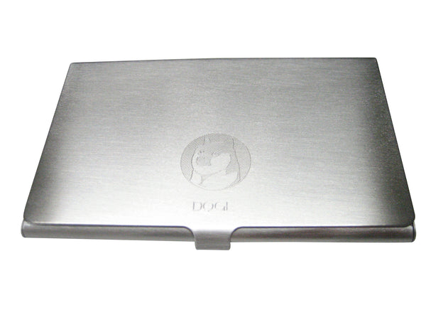 Silver Toned Small Etched Sleek Doge Coin Cryptocurrency Blockchain With Shiba Dog Business Card Holder