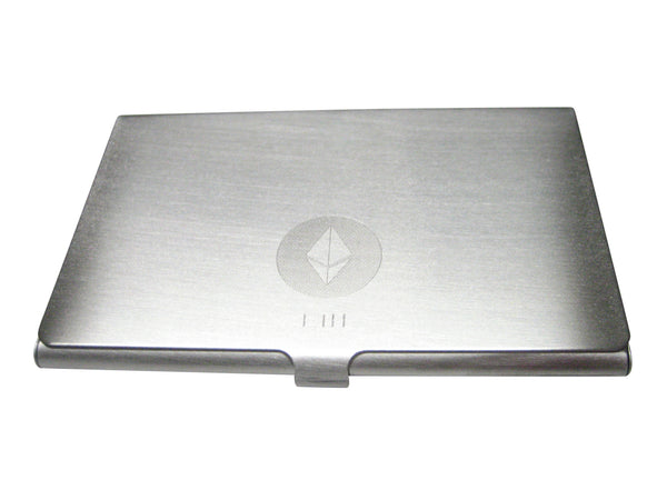 Silver Toned Small Etched Sleek Ethereum Coin Cryptocurrency Blockchain Business Card Holder
