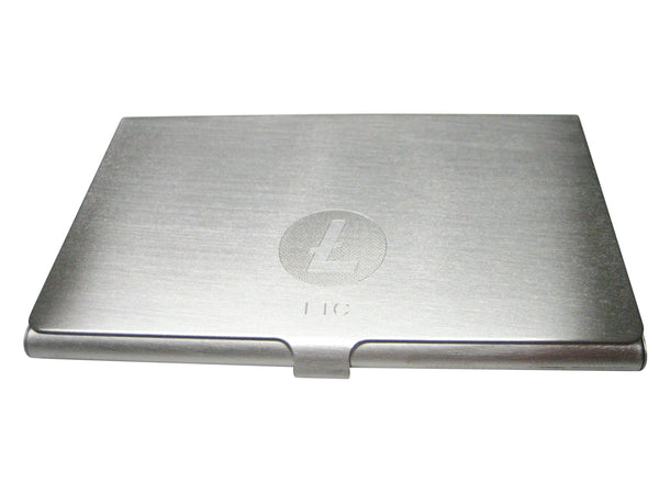 Silver Toned Small Etched Sleek Litecoin Coin Cryptocurrency Blockchain Business Card Holder