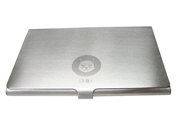 Silver Toned Small Etched Sleek Shiba Inu Coin SHIB Cryptocurrency Blockchain Business Card Holder