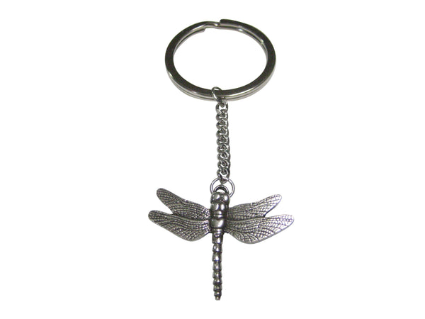 Silver Toned Smooth Dragonfly Bug Insect Pendant Keychain