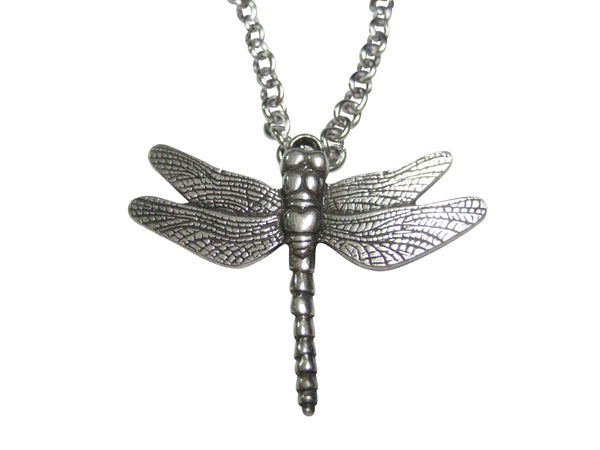 Silver Toned Smooth Dragonfly Bug Insect Pendant Necklace