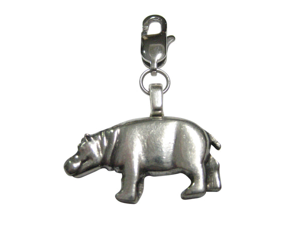 Silver Toned Smooth Hippo Pendant Zipper Pull Charm