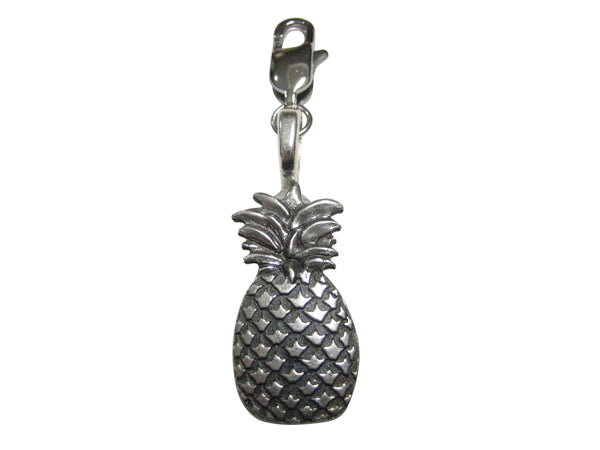 Silver Toned Solid Pineapple Fruit Pendant Zipper Pull Charm