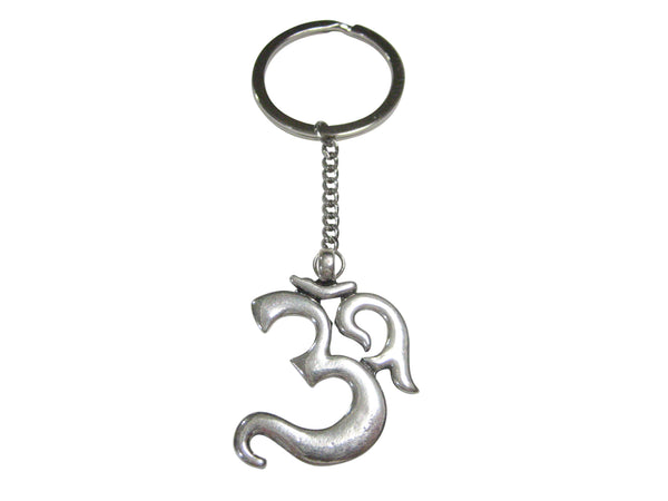 Silver Toned Spiritual Om Mystic Symbol Outline Pendant Keychain